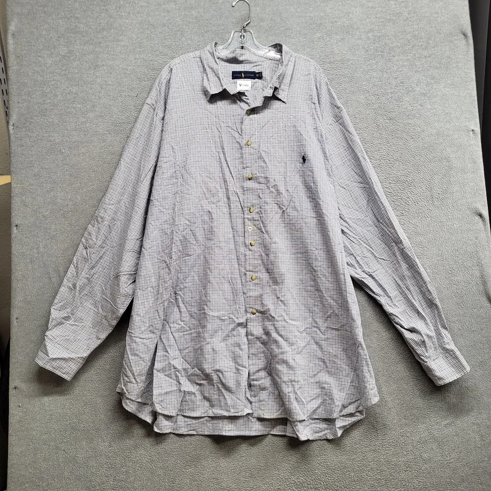 Ralph Lauren Men Button Up Shirt 4XLT Tall Gingham Plaid Pony READ